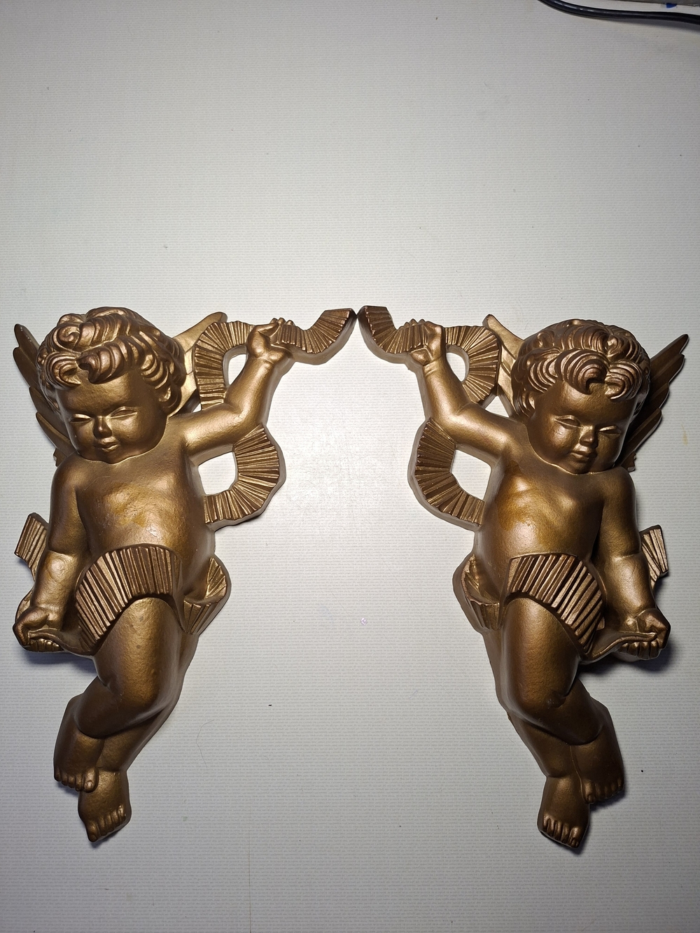 Gold Cherub Wall Decor Pair - Ornate Angel Accent